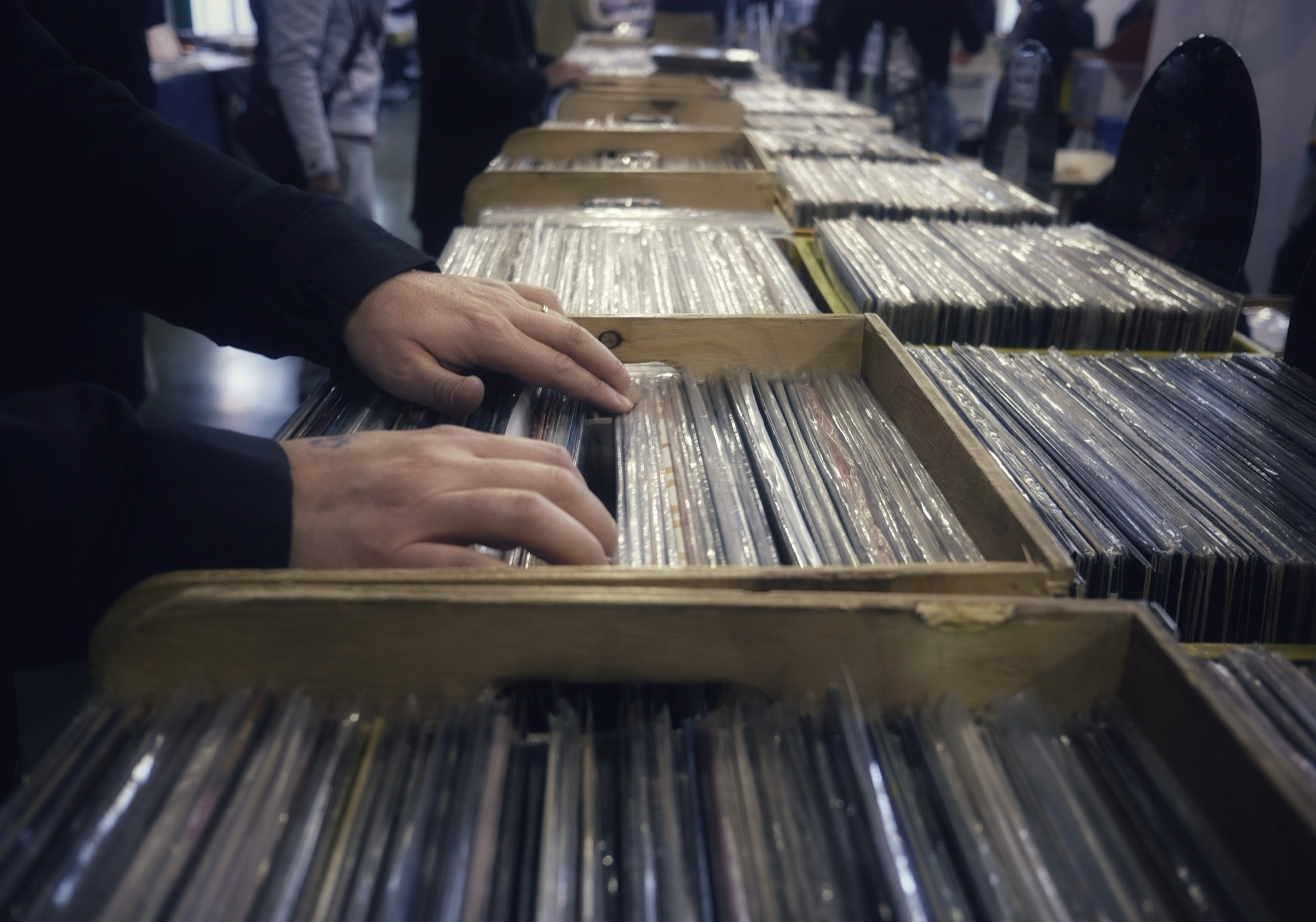 Crate digging at a record store